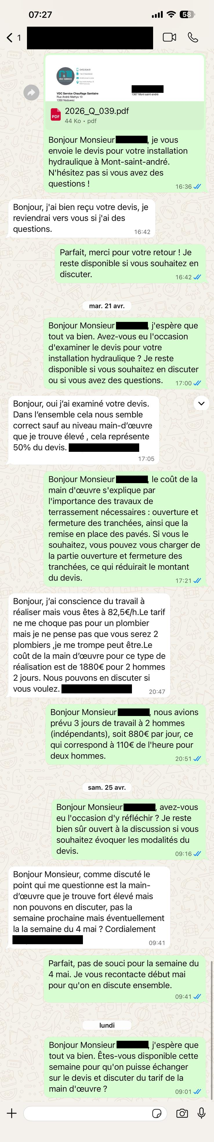 Conversation WhatsApp Client n°1