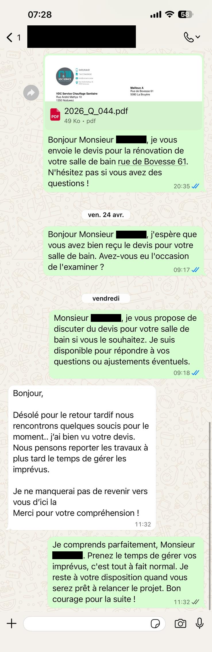 Conversation WhatsApp Client n°2